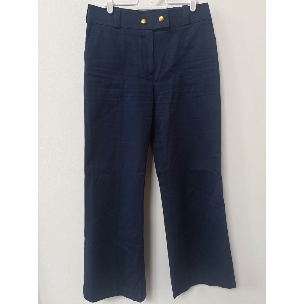 Tory Burch Navy‎ Blue Maddie Pants Sz 4 Wide Leg Preppy High Rise Classic Career
